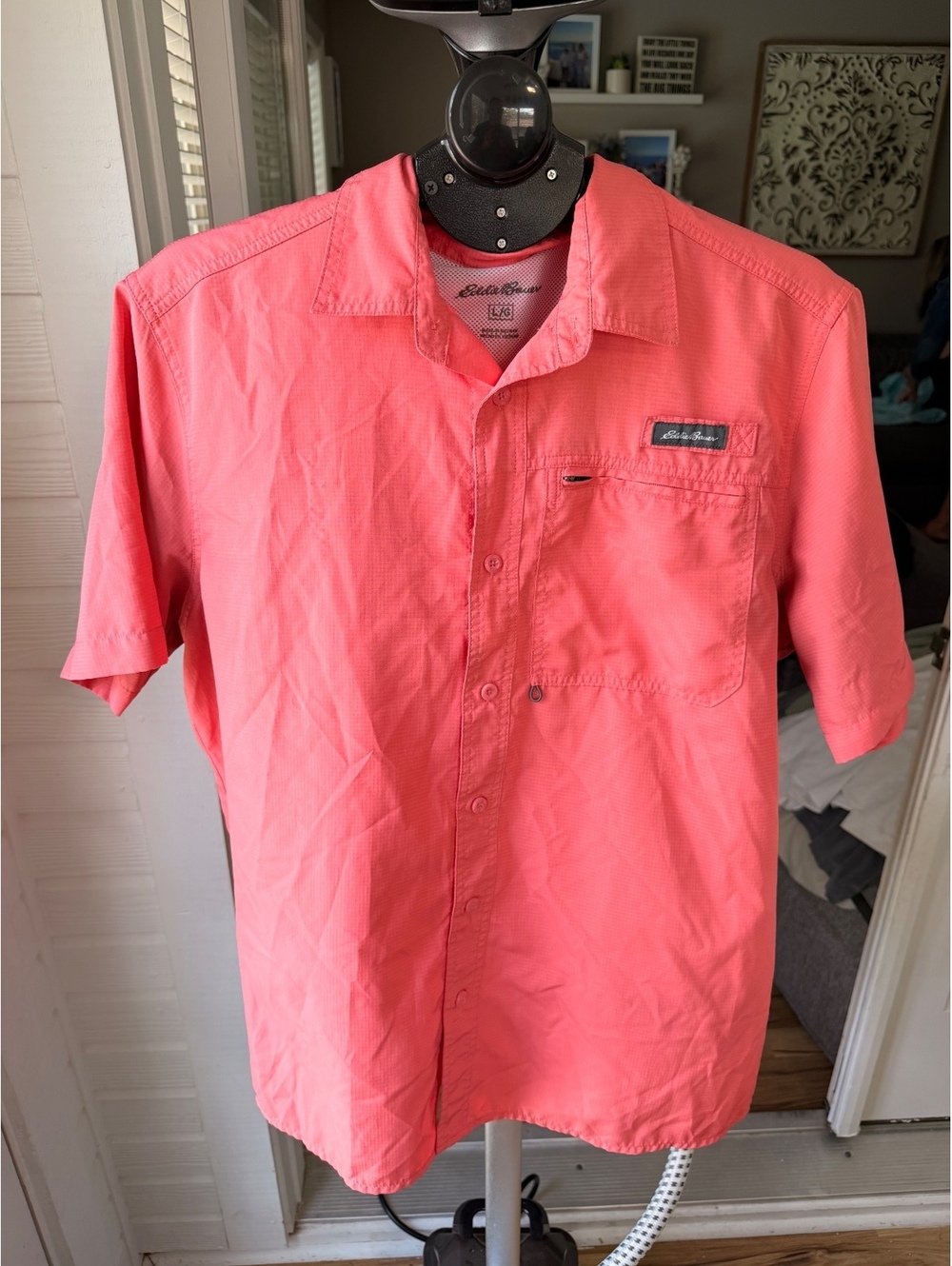 Eddie Bauer pink short sleeve button-up shirt